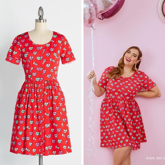 Modcloth Dresses & Skirts - Modcloth Red Heart Print Midi Dress